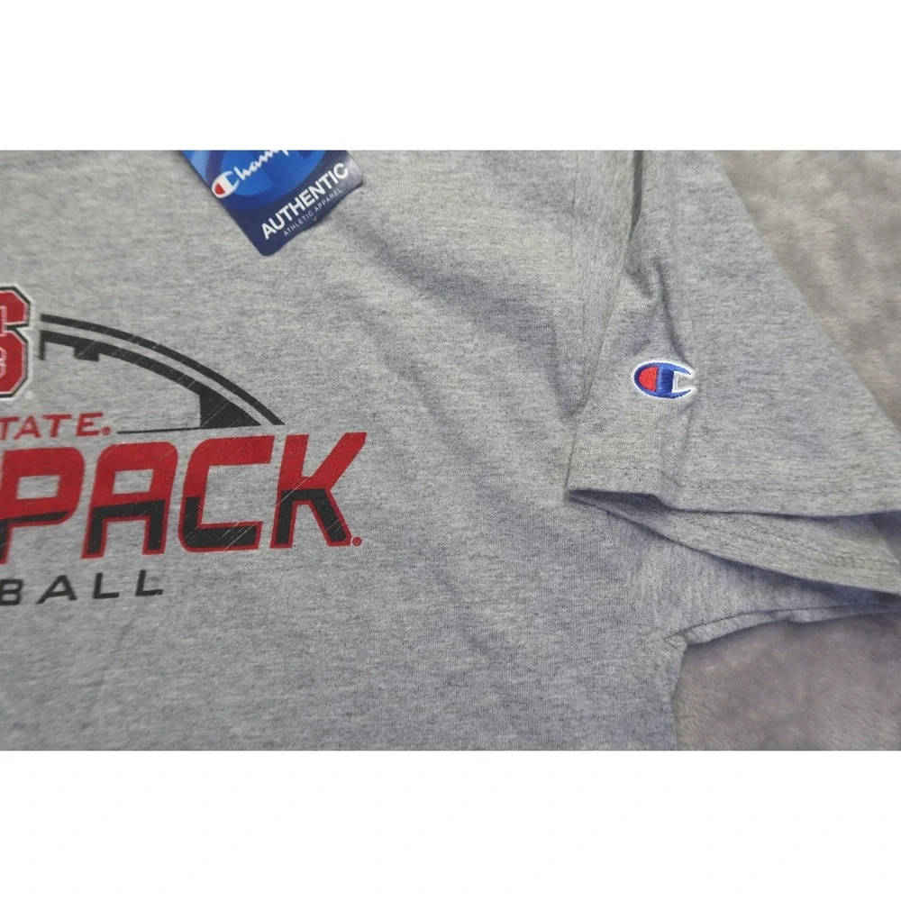 NC State Wolfpack Football T-Shirt Men's M Gray Heather NCAA New Champion - Picture 3 of 7
